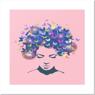 Woman Butterflies Hair Posters and Art